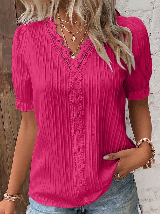💥2025 New Arrival Pre-Sale✨V Neck Plain Lace Elegant Shirt