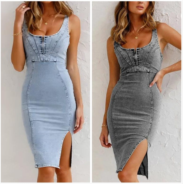 🍹Summer Hot Sales 49%OFF🌤️Women's U-Neck Denim Bodycon Cami Dress