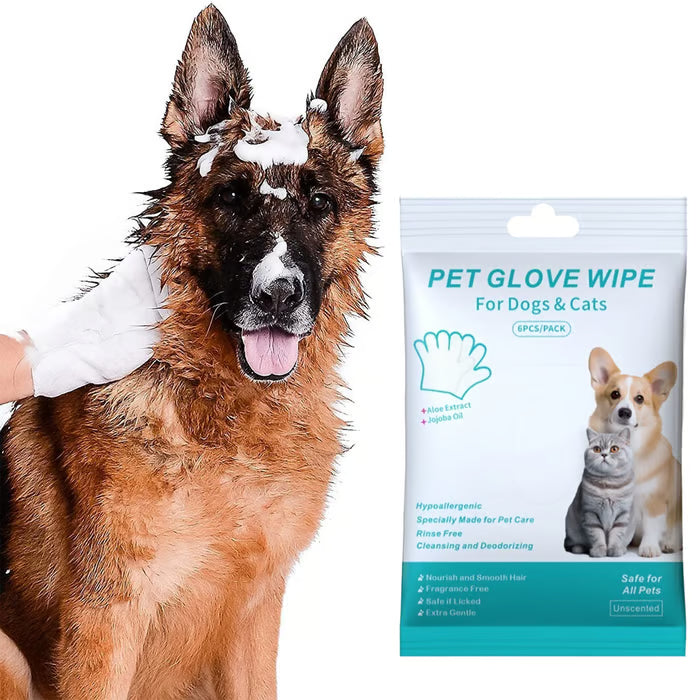 š„Rinse-Free Dog Shampoo Mitts ā Hypoallergenic Pet Bath Wipes, 6 Packs