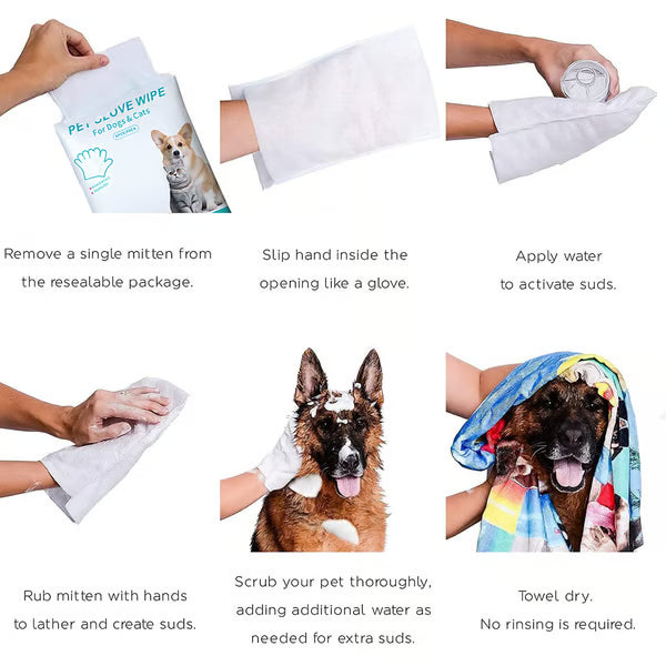 š„Rinse-Free Dog Shampoo Mitts ā Hypoallergenic Pet Bath Wipes, 6 Packs
