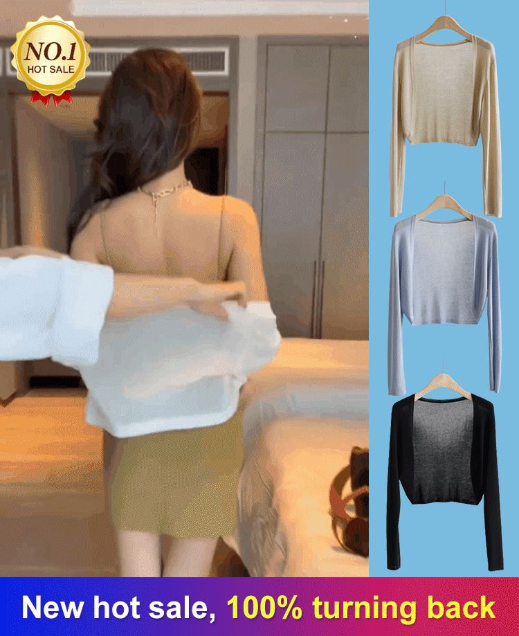 ✨Sun knit Cardigan Women's thin ice silk Coat shawl air-conditioned shirt with slip skirt