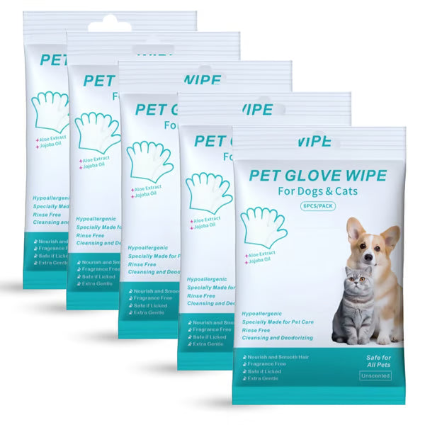 š„Rinse-Free Dog Shampoo Mitts ā Hypoallergenic Pet Bath Wipes, 6 Packs