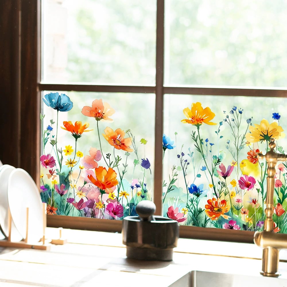 💐💞Colorful Floral Bouquet Window Sticker🖼️(Cut to size freely)