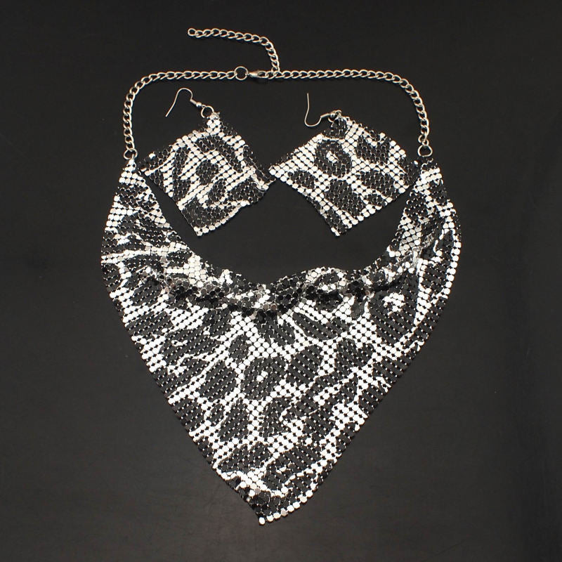 Gift Choice - Sparkling Beaded Silk Scarf Shaped Necklace Earrings Set