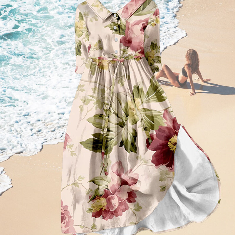 🔥Women's Vintage Botanical Floral Design Print Lace-Up Dress