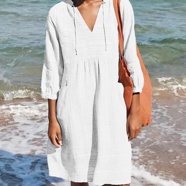 👗Women's Summer V-Neck Cotton Linen Dress💕