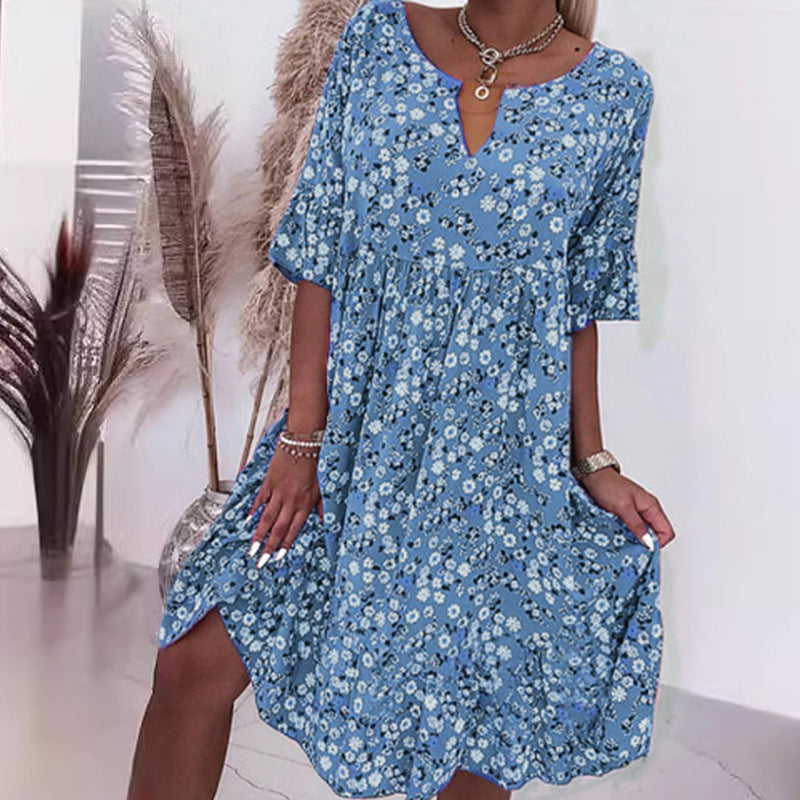 🌸49% off👗- Women's trendy V-neck half sleeve floral dress