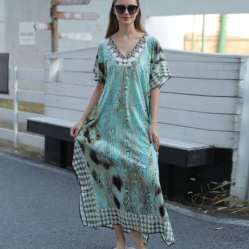 🏖️Big sale 2024💥Beach blouse with feather print for women👗