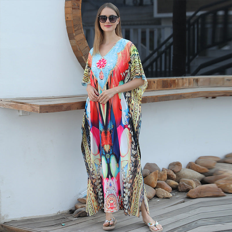 🏖️Big sale 2024💥Beach blouse with feather print for women👗