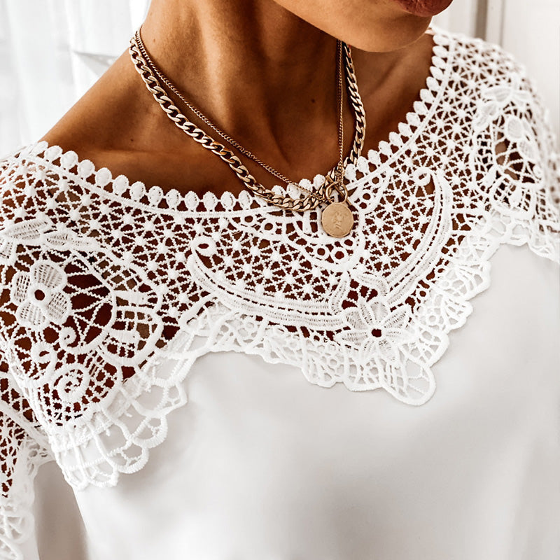 🔥Promotion - 49% discount🎉Women's Autumn 3/4 Sleeves Sexy Lace Sewn Elegant Vintage Style Blouse.