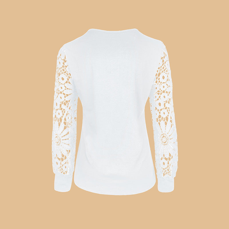 💥Sale 49% discount💕Blouse with floral pattern, long sleeve, V-neckline and lace