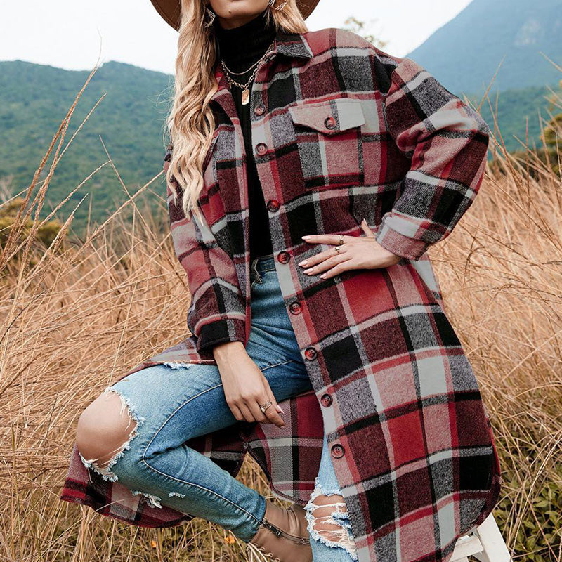 💥Limit Time 49% OFF💕Women's Plaid Print Long Sleeve Warm Tweed Coat