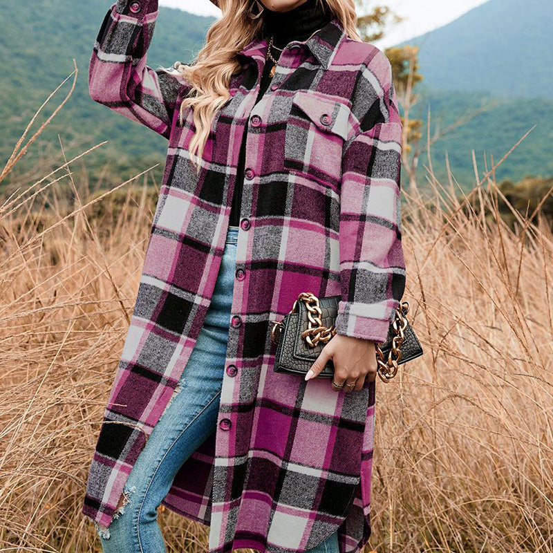 💥Limit Time 49% OFF💕Women's Plaid Print Long Sleeve Warm Tweed Coat