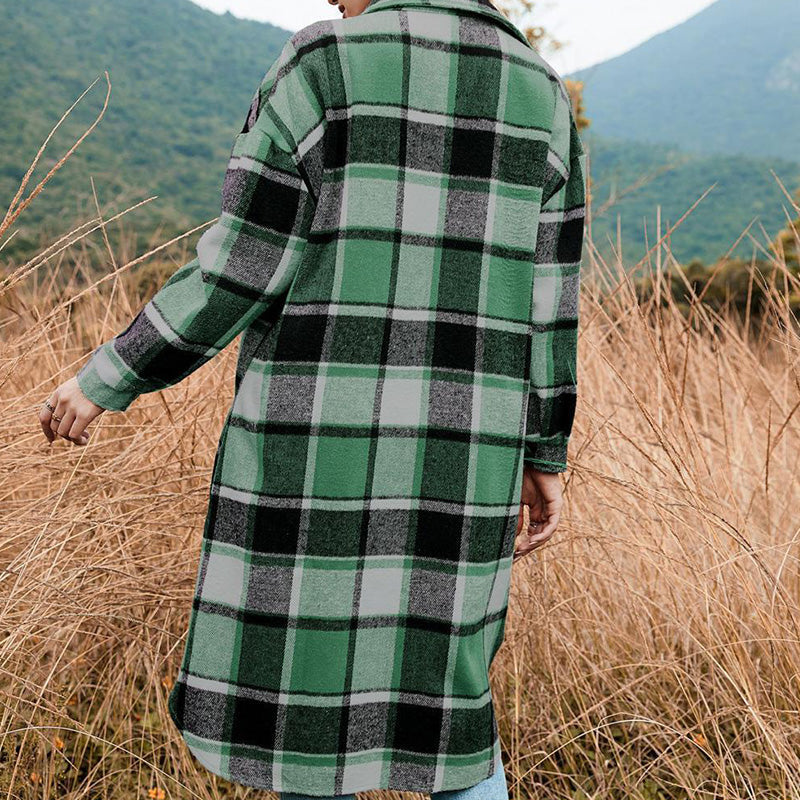 💥Limit Time 49% OFF💕Women's Plaid Print Long Sleeve Warm Tweed Coat