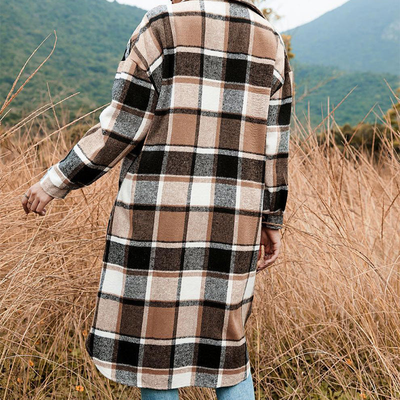 💥Limit Time 49% OFF💕Women's Plaid Print Long Sleeve Warm Tweed Coat