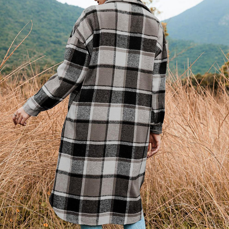 💥Limit Time 49% OFF💕Women's Plaid Print Long Sleeve Warm Tweed Coat