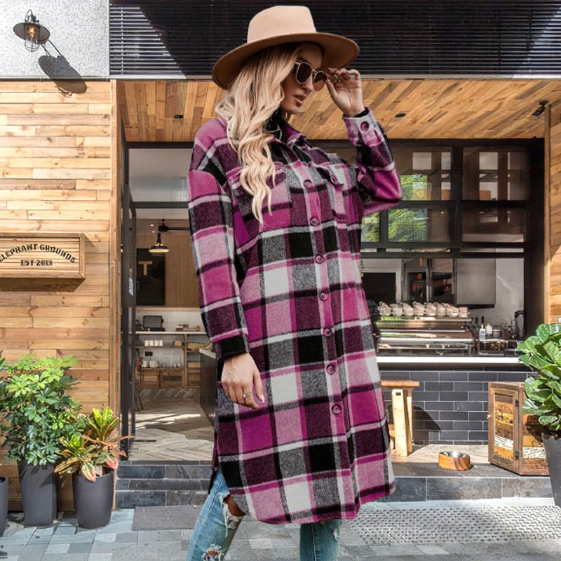 💥Limit Time 49% OFF💕Women's Plaid Print Long Sleeve Warm Tweed Coat