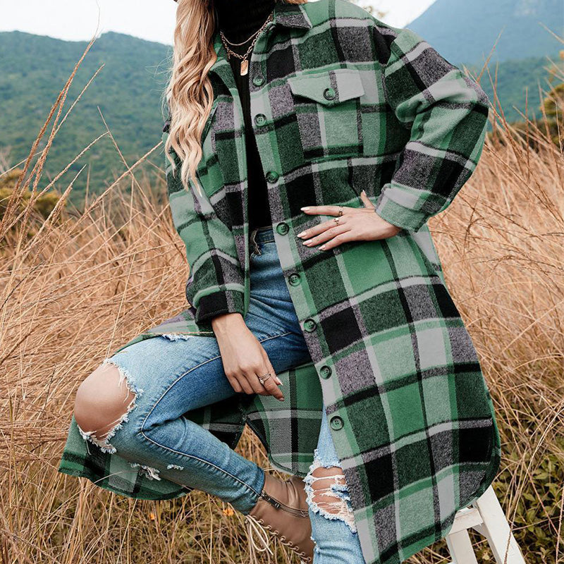 💥Limit Time 49% OFF💕Women's Plaid Print Long Sleeve Warm Tweed Coat