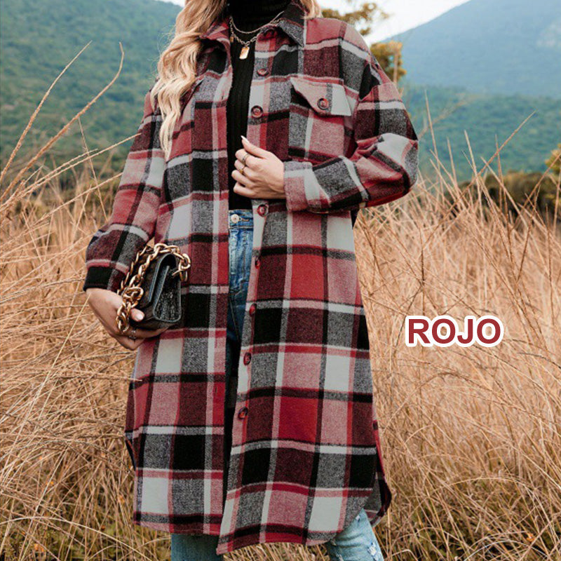 💥Limit Time 49% OFF💕Women's Plaid Print Long Sleeve Warm Tweed Coat