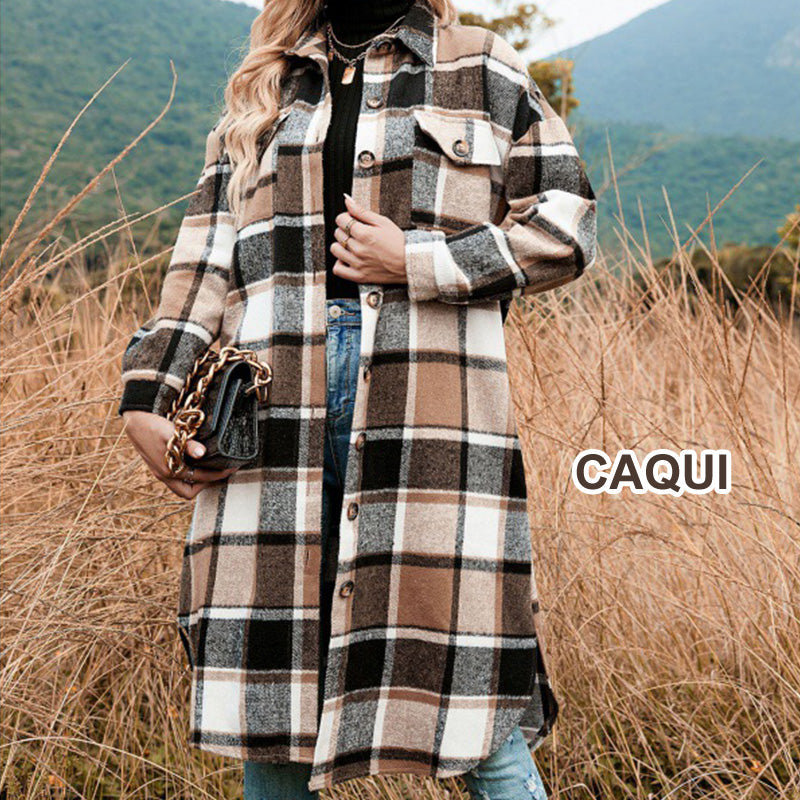 💥Limit Time 49% OFF💕Women's Plaid Print Long Sleeve Warm Tweed Coat