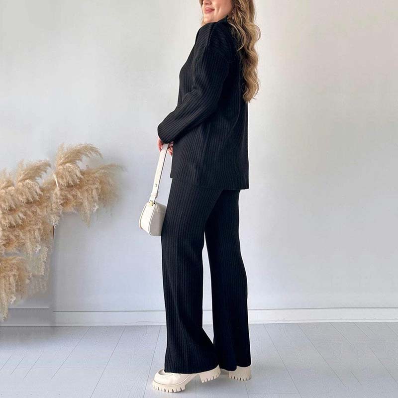 💥Women's Cozy Ribbed Knit Two-Piece Set with Slit-Leg Pants💕