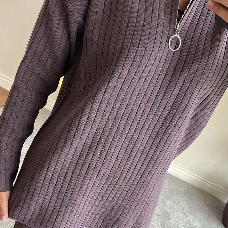 💥Women's Cozy Ribbed Knit Two-Piece Set with Slit-Leg Pants💕