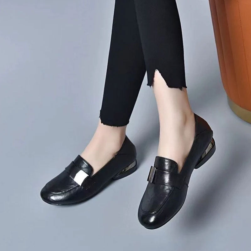 🌟Women's Round Toe Chunky Heel Flat Shoes