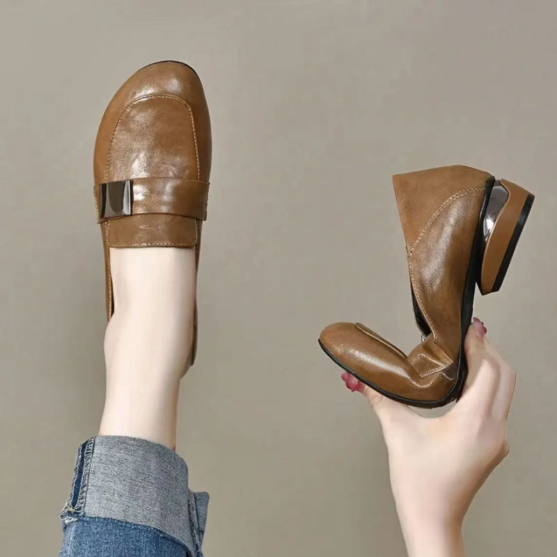 🌟Women's Round Toe Chunky Heel Flat Shoes