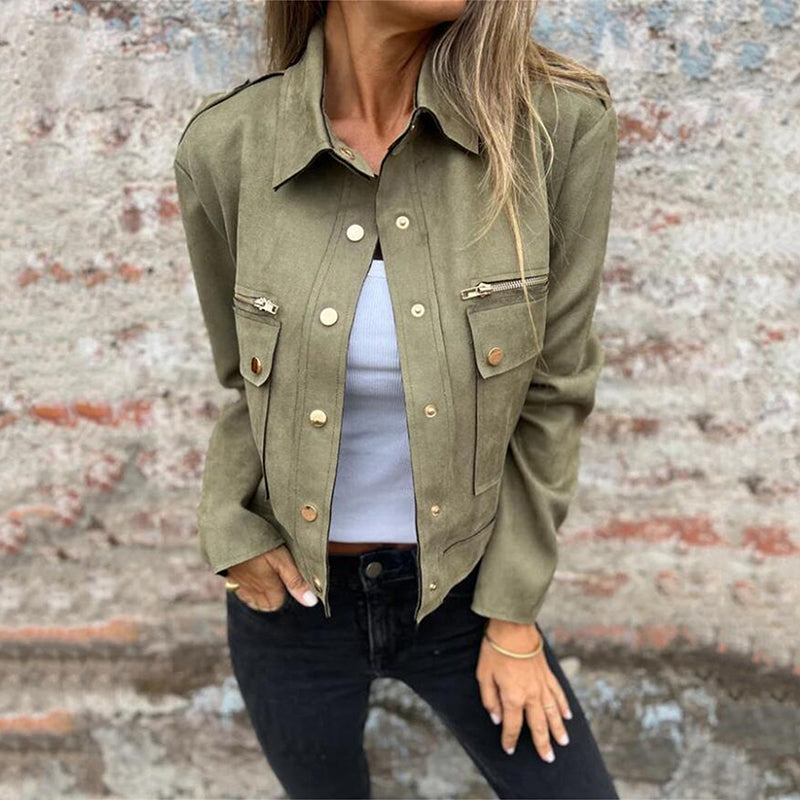 💥Limit Time 49% OFF🎉Women's Faux Suede Button-Down Utility Jacket