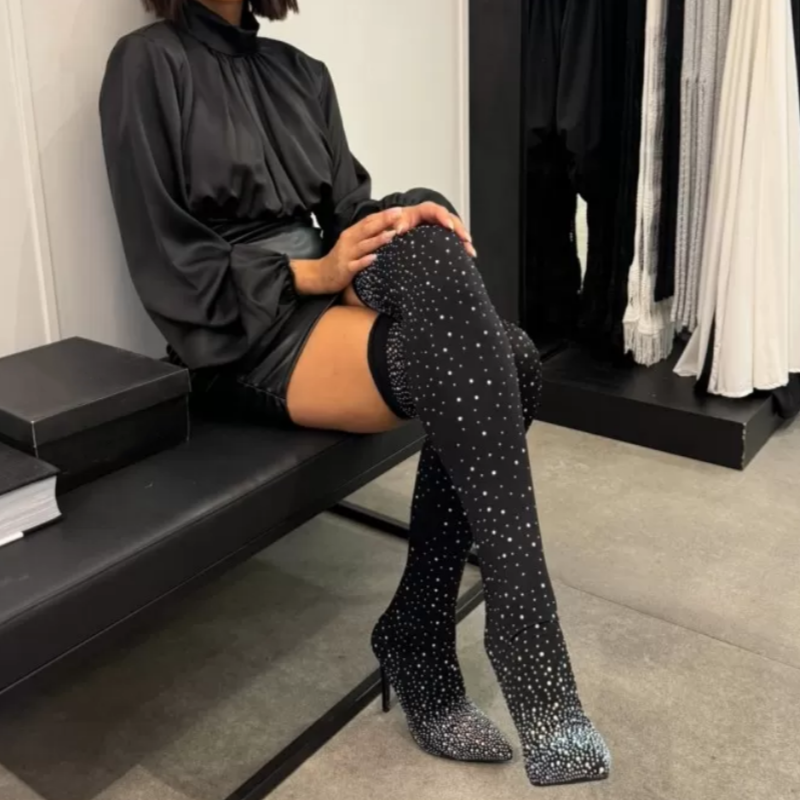 💥Hot Sales - 49% OFF✨Women’s Sparkly Faux Diamonds Over-the-Knee Boots👠
