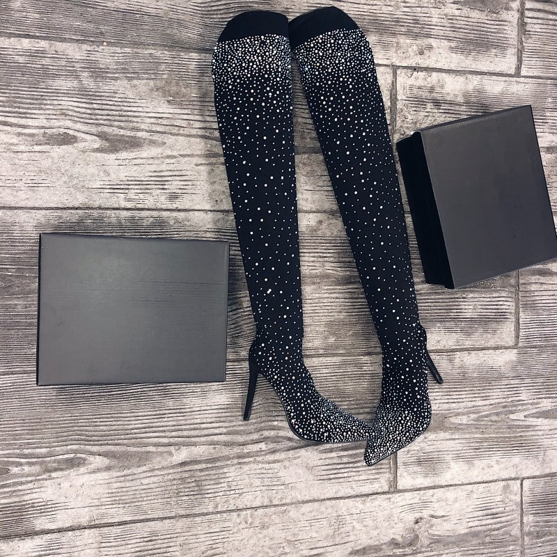 💥Hot Sales - 49% OFF✨Women’s Sparkly Faux Diamonds Over-the-Knee Boots👠