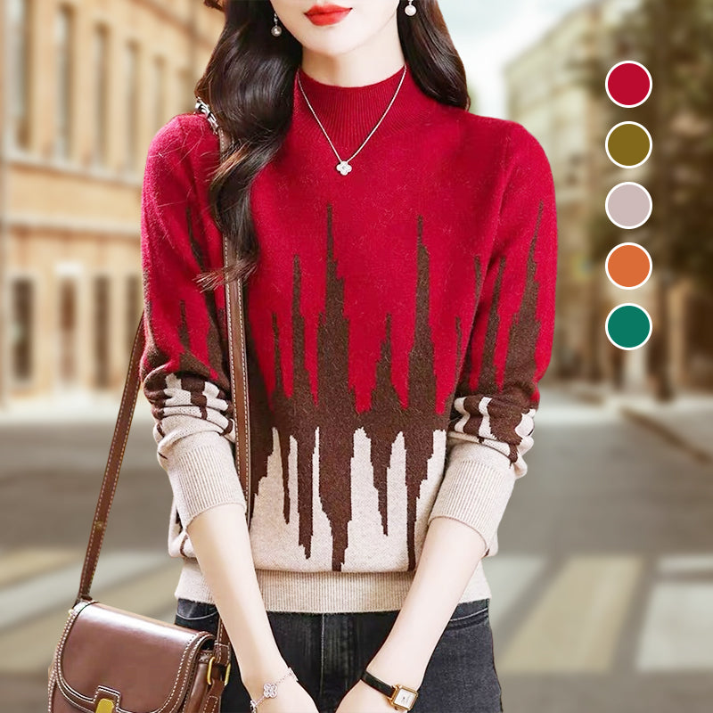 š„Colorblocked Fashion Casual Mockneck Knit Topš