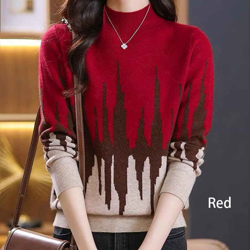 š„Colorblocked Fashion Casual Mockneck Knit Topš