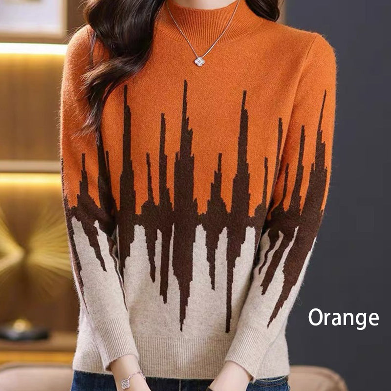 š„Colorblocked Fashion Casual Mockneck Knit Topš