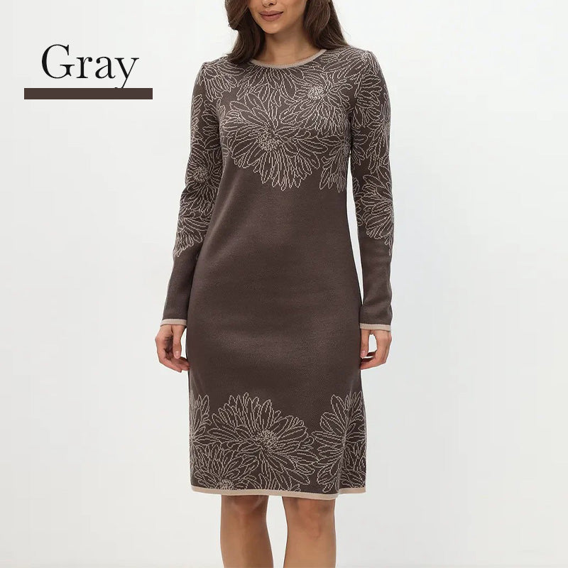 💃2025 New Arrival Pre-Sale✨Printed Straight Long Sleeve Crew Neck Dress