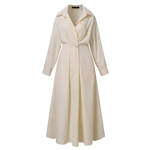 💥2025 New Products Hot Sale💕Women's Plain Cotton Lapel Shirt Wrap Dress