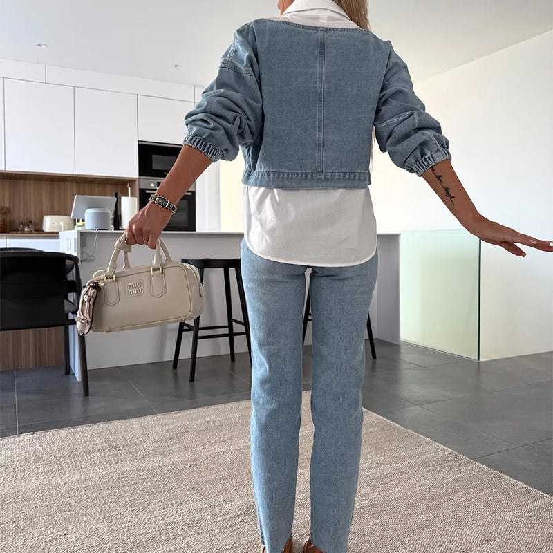 💥Women's Fashion Long Sleeve Denim Top & Pants Two Piece Set