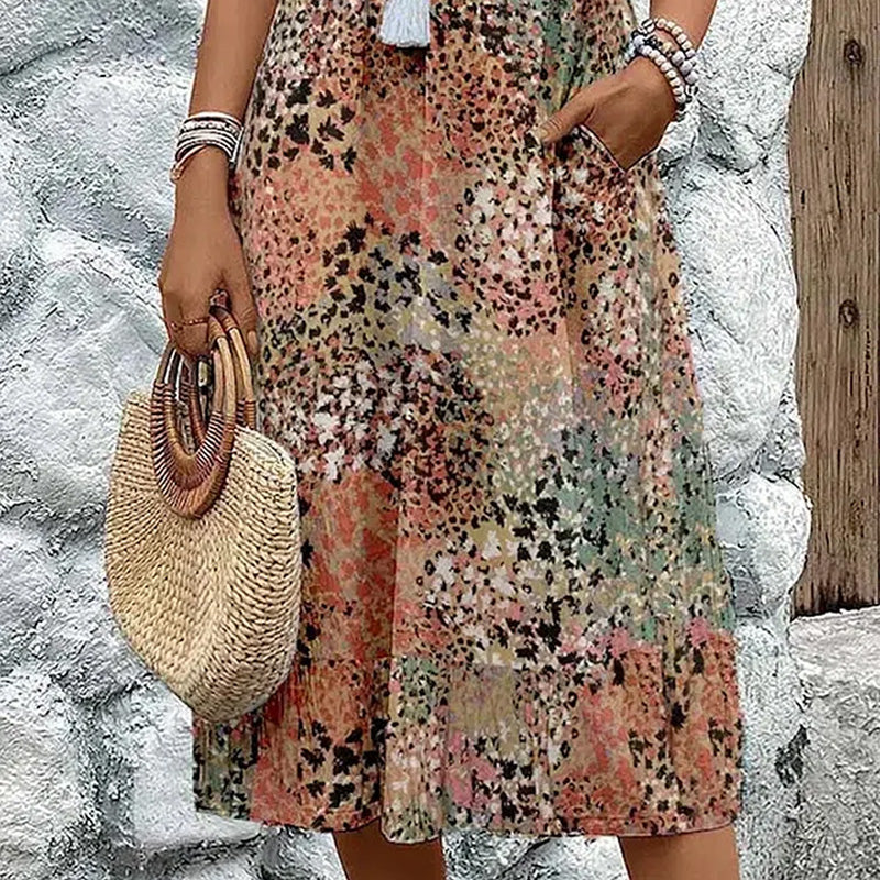 💥Women's Vivid Printed V-Neck Midi Dress