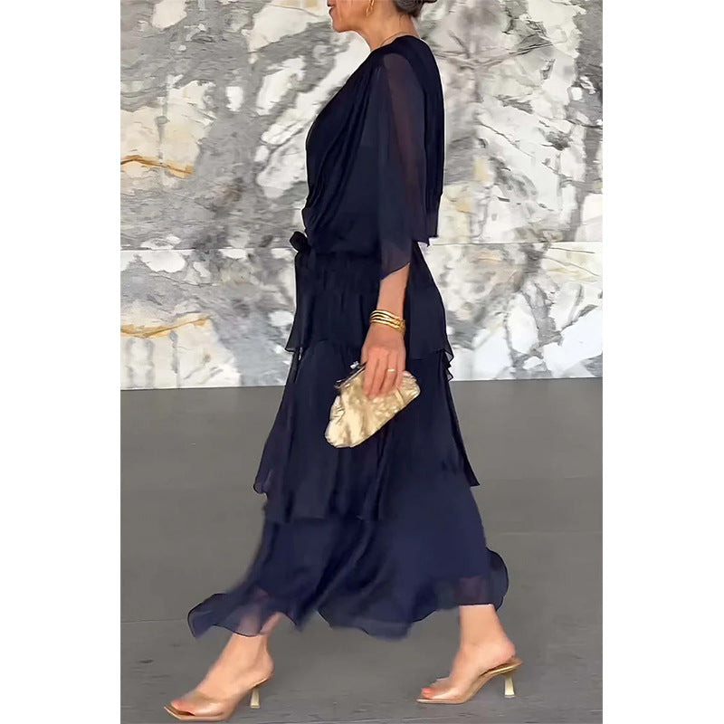 💃Elegant V-Neck Wrap Waist Tie Layered Dress