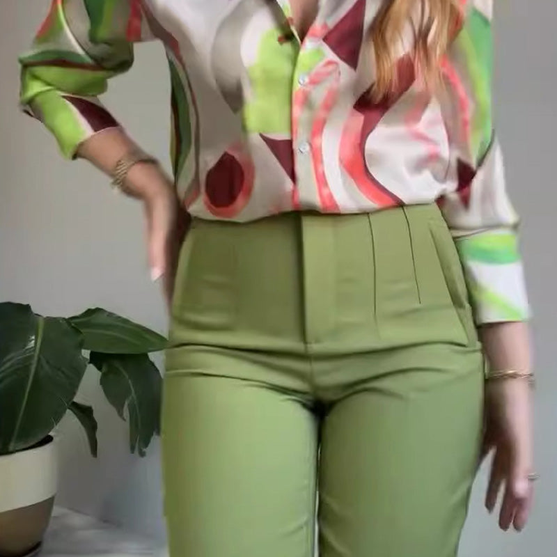 🌿Women's Printed Button Shirt & Pants 2-Piece Set