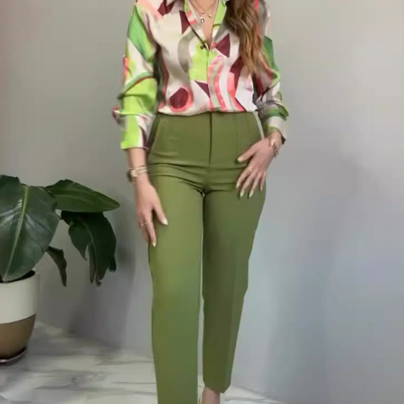 🌿Women's Printed Button Shirt & Pants 2-Piece Set