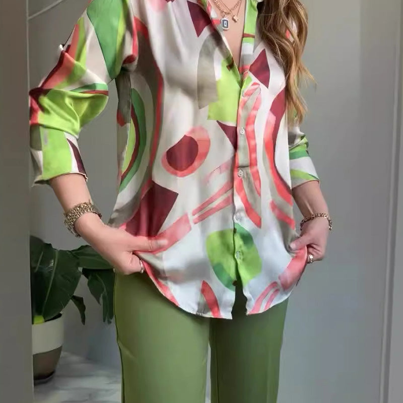 🌿Women's Printed Button Shirt & Pants 2-Piece Set