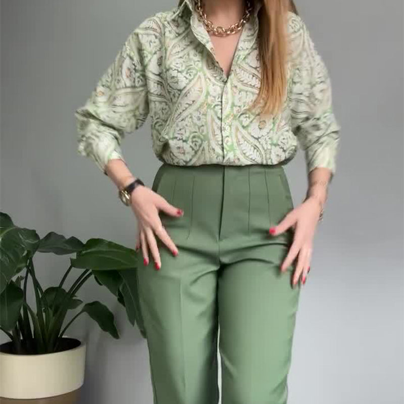 🌿Women's Printed Button Shirt & Pants 2-Piece Set