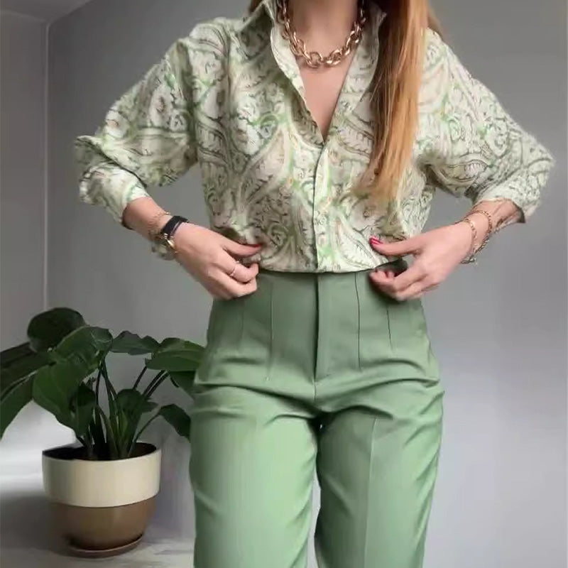 🌿Women's Printed Button Shirt & Pants 2-Piece Set