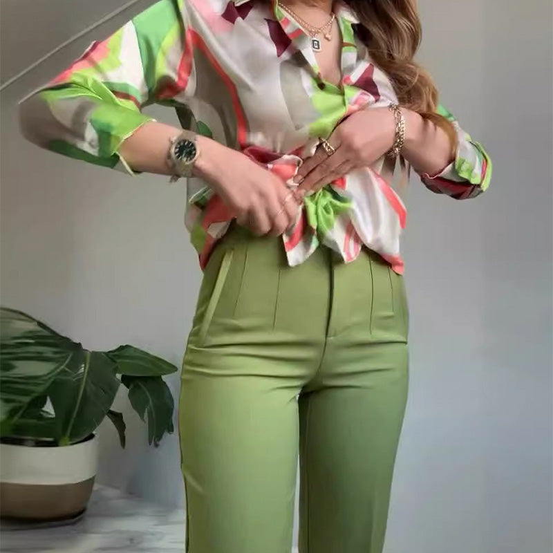 🌿Women's Printed Button Shirt & Pants 2-Piece Set