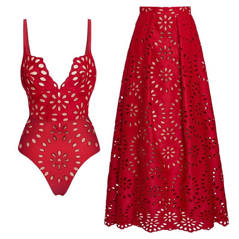 šøWomenās Sexy One Piece Swimsuit with Matching Swim Long Skirtš