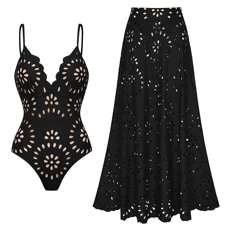 šøWomenās Sexy One Piece Swimsuit with Matching Swim Long Skirtš