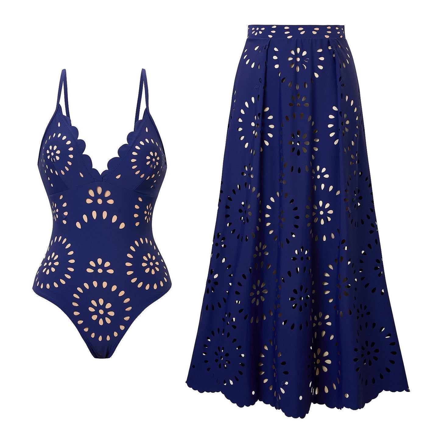 šøWomenās Sexy One Piece Swimsuit with Matching Swim Long Skirtš