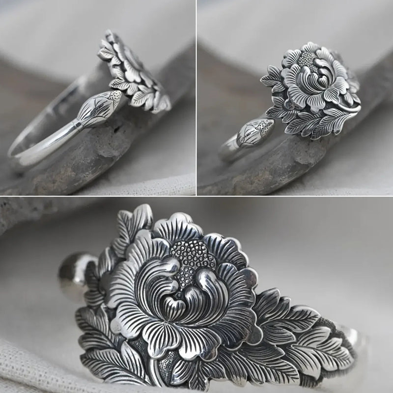 🌺Vintage Silver 3D Peony Bracelet