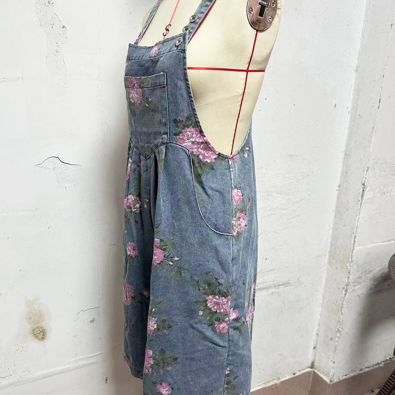 💥Fashionable Vintage Floral Print Denim Jumpsuit